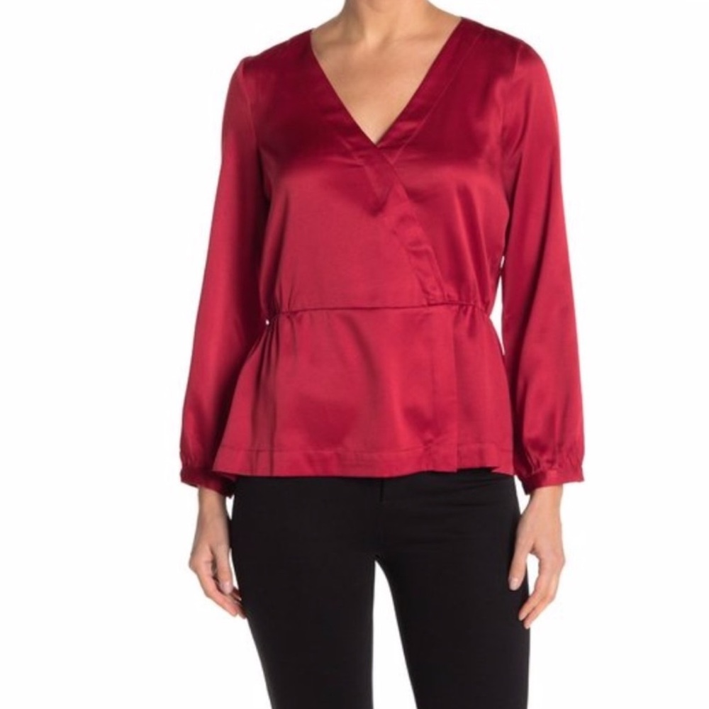 J. Crew deep Red faux Wrap stain Blouse long sleeve size medium